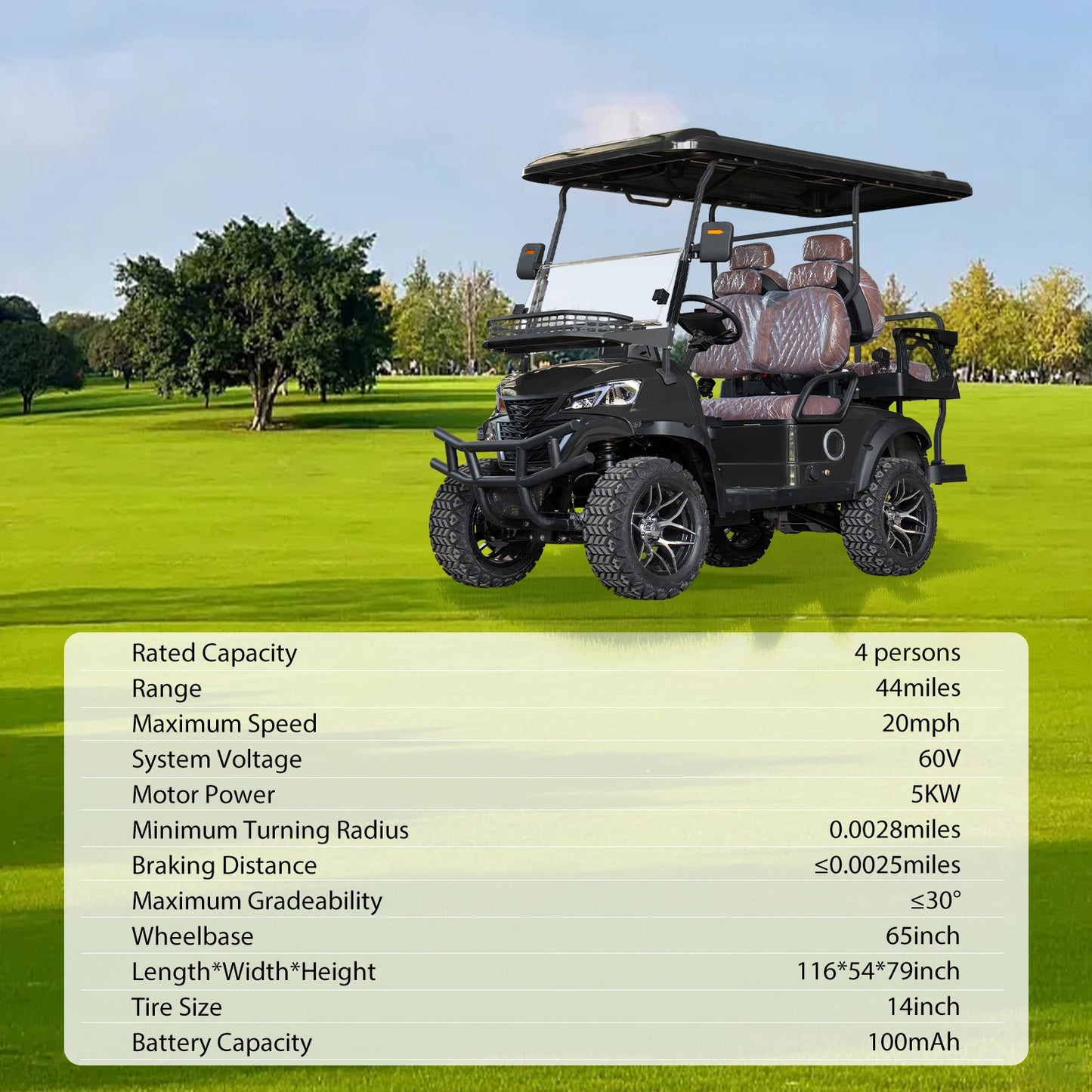 4P 60V Electric Golf Cart With 5KW Motor 25 MPH