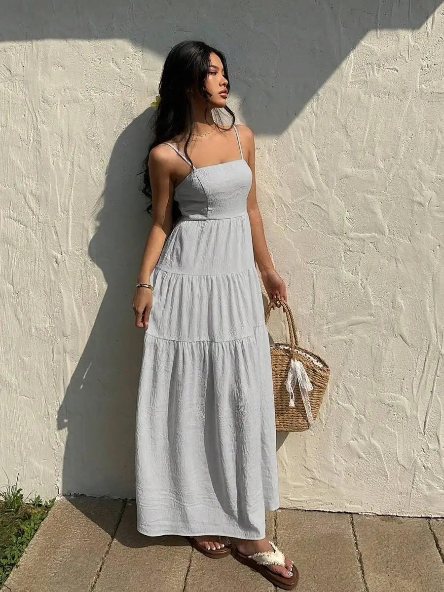 Textured Tiered Camisole Maxi Dress With Adjustable Straps