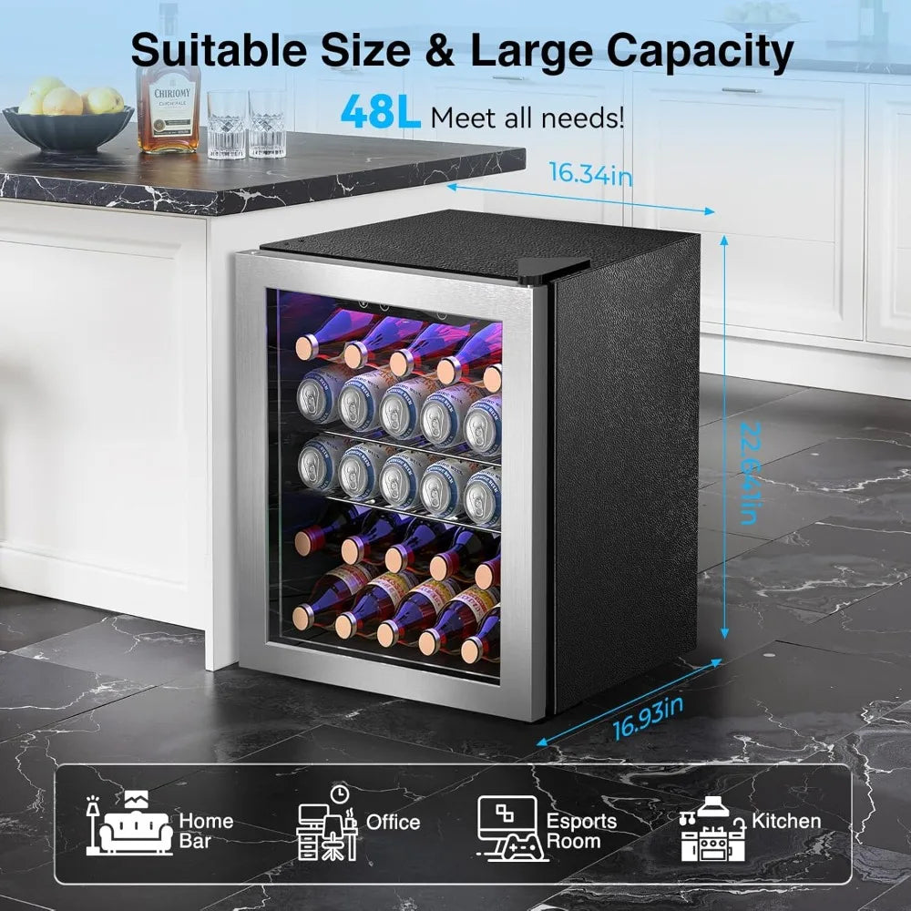Mini Beverage Fridge With Glass Door And Digital Temperature Control