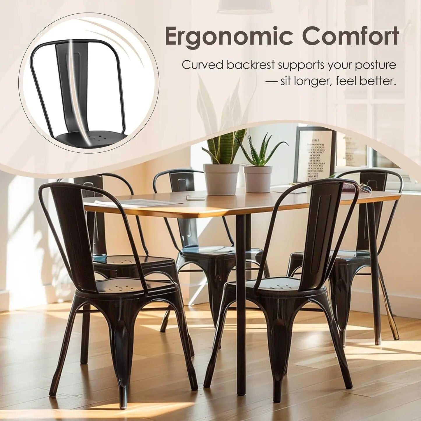 Industrial Metal Dining Chairs Set Of 8 Stackable High Back