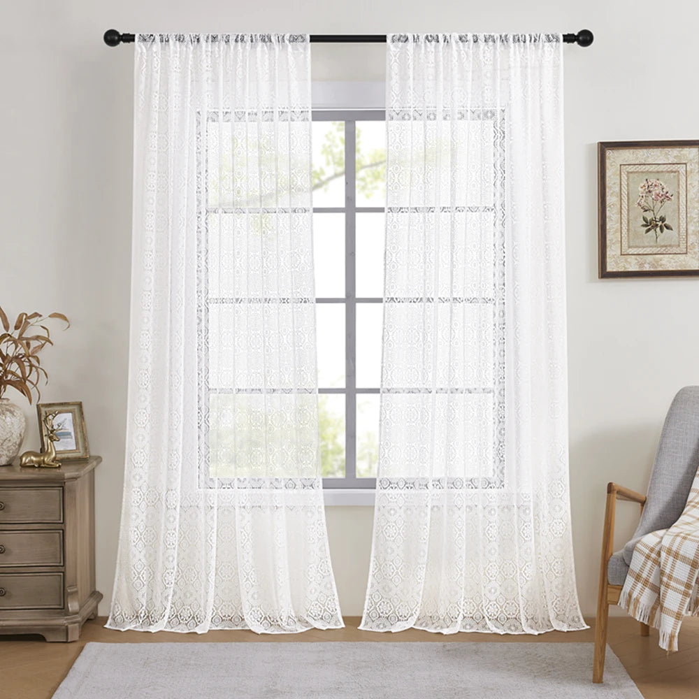 Jiangsu Tulle Circle Pattern Sheer Voile Curtains 2-Pack