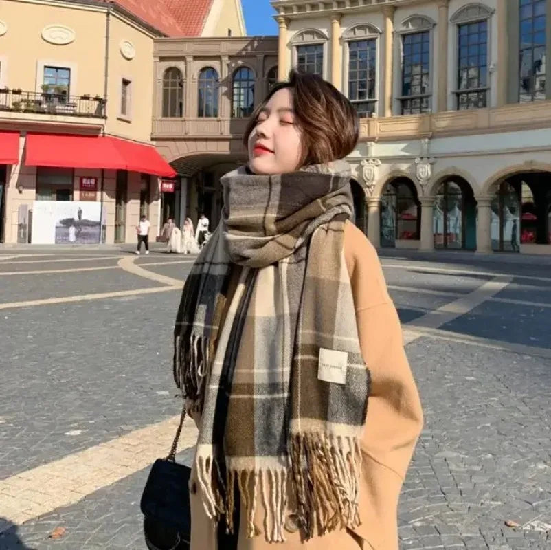 Scottish Style Tartan Warm Scarf For Women Plaid Shawl