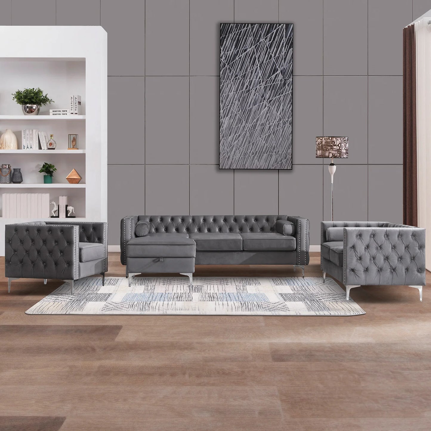 HORGAEOCN Convertible Sectional Sofa With Storage Ottoman