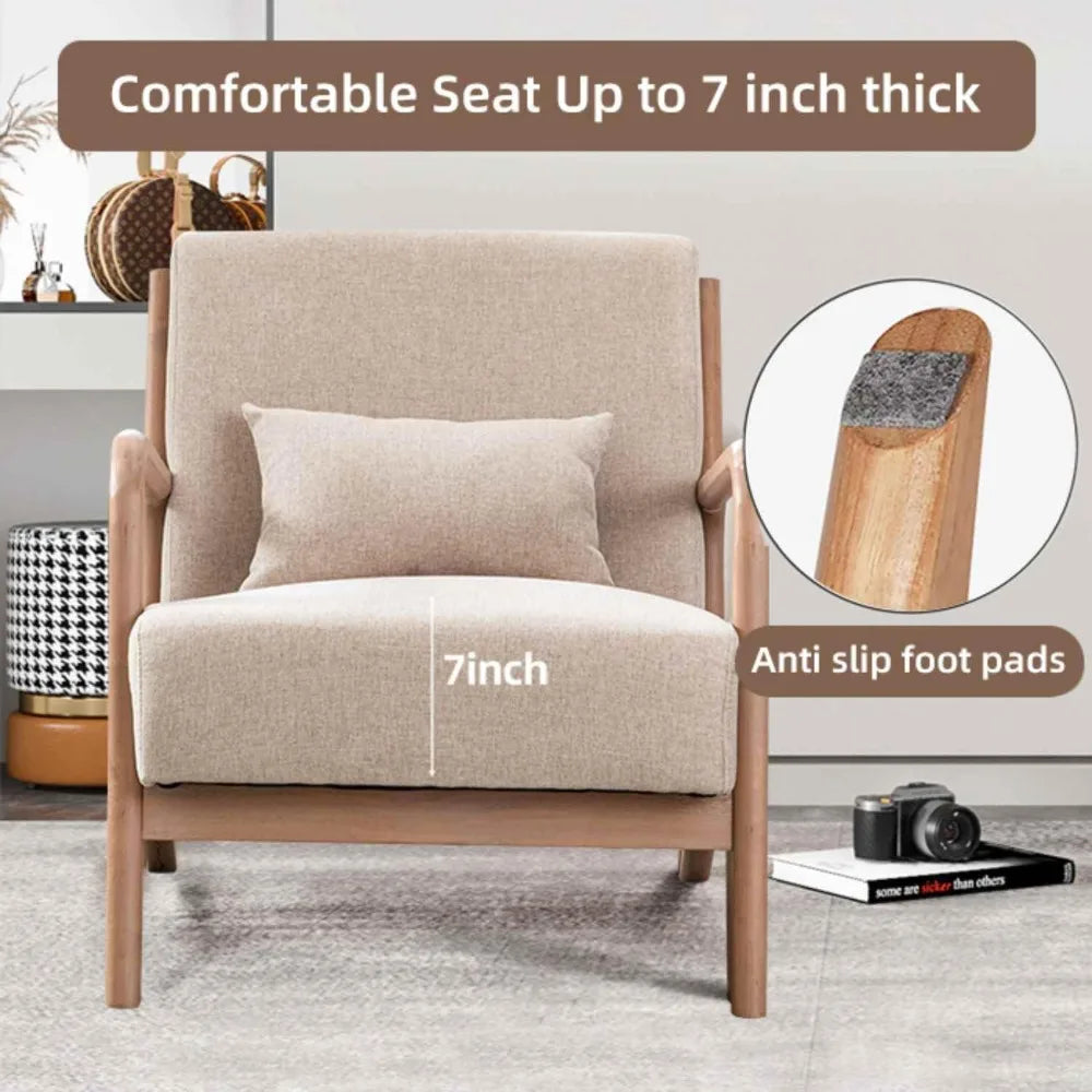 Medieval Modern Wood Frame Armchair Padded Seat And Waist Cushion