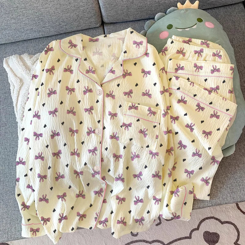 Bow Dtie Design Pajamas Set For Women Harajuku Style