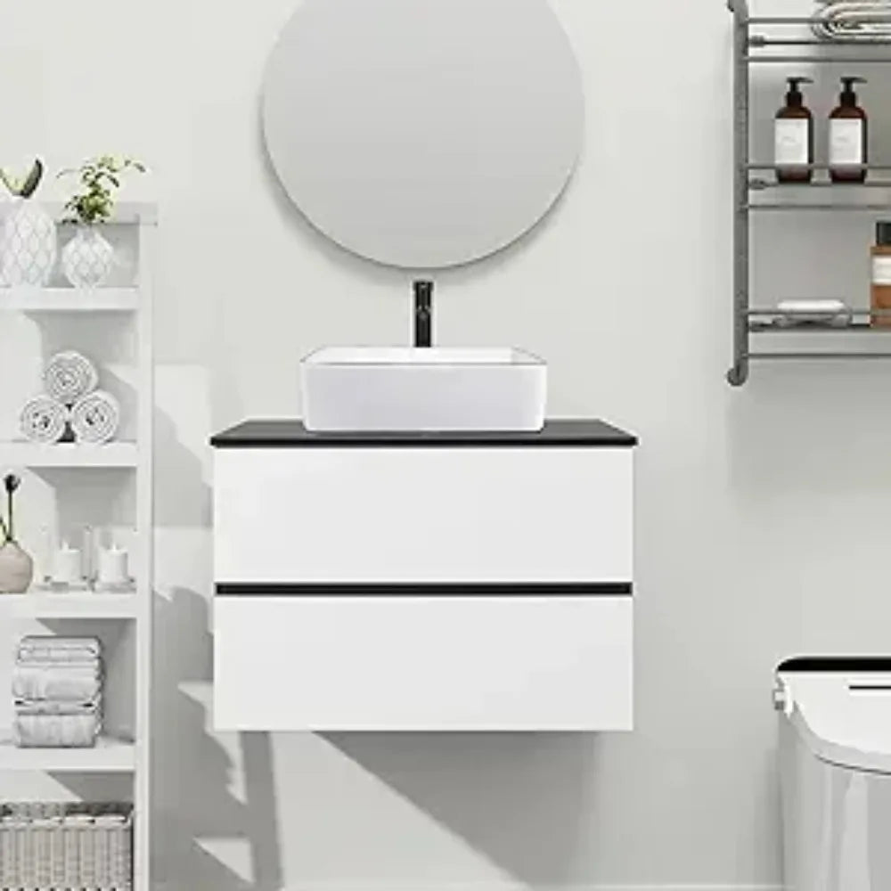 Wall Mounted Bathroom Vanity Cabinet With Two Drawers Glass Sink
