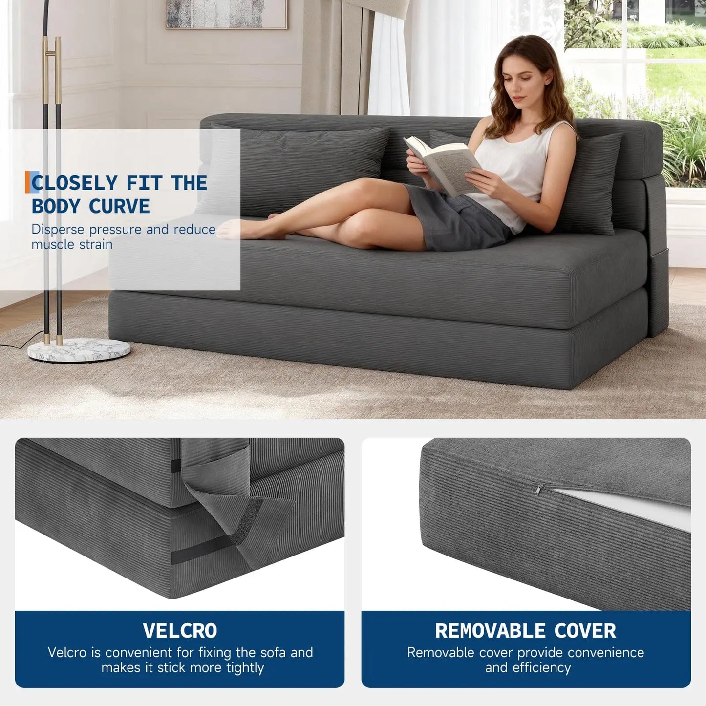 HobbyLane Corduroy Folding Sofa Bed 4 In 1 Convertible Loveseat