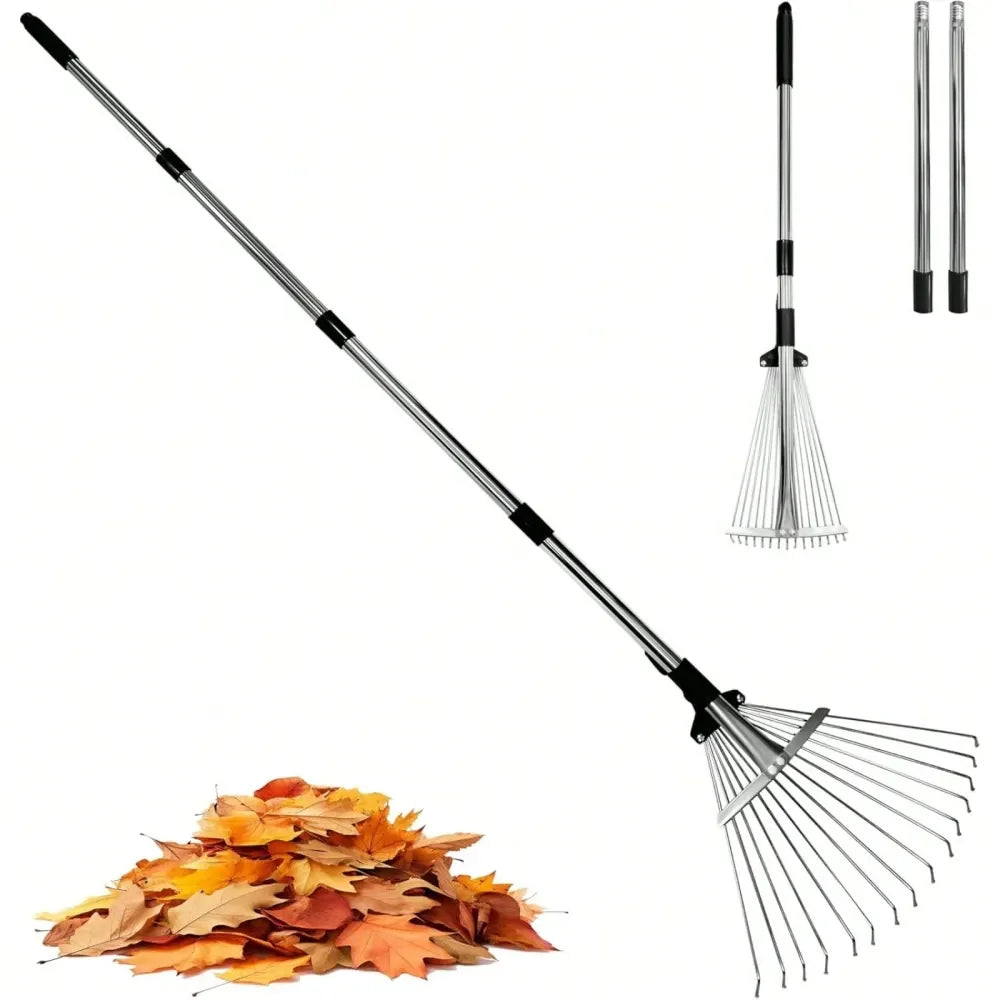 Adjustable Garden Rake With Extendable Head And Long Handle
