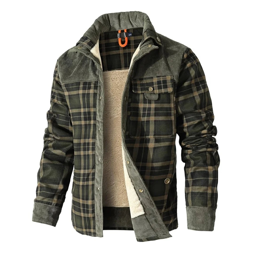 NONECN Men's Plaid Sherpa Lined Winter Bomber Jacket
