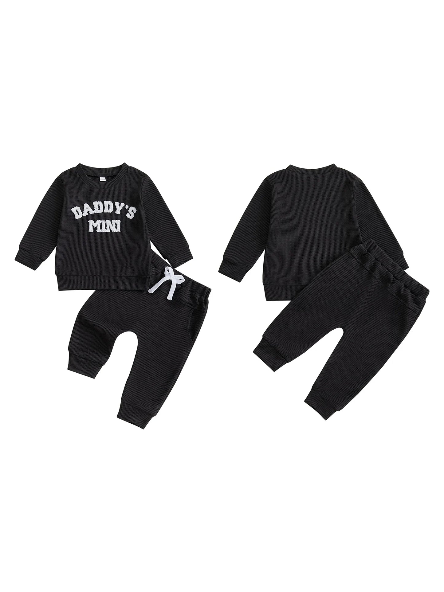 Toddler Boy Autumn Waffle Set Embroidered Letters 2 Piece Outfit