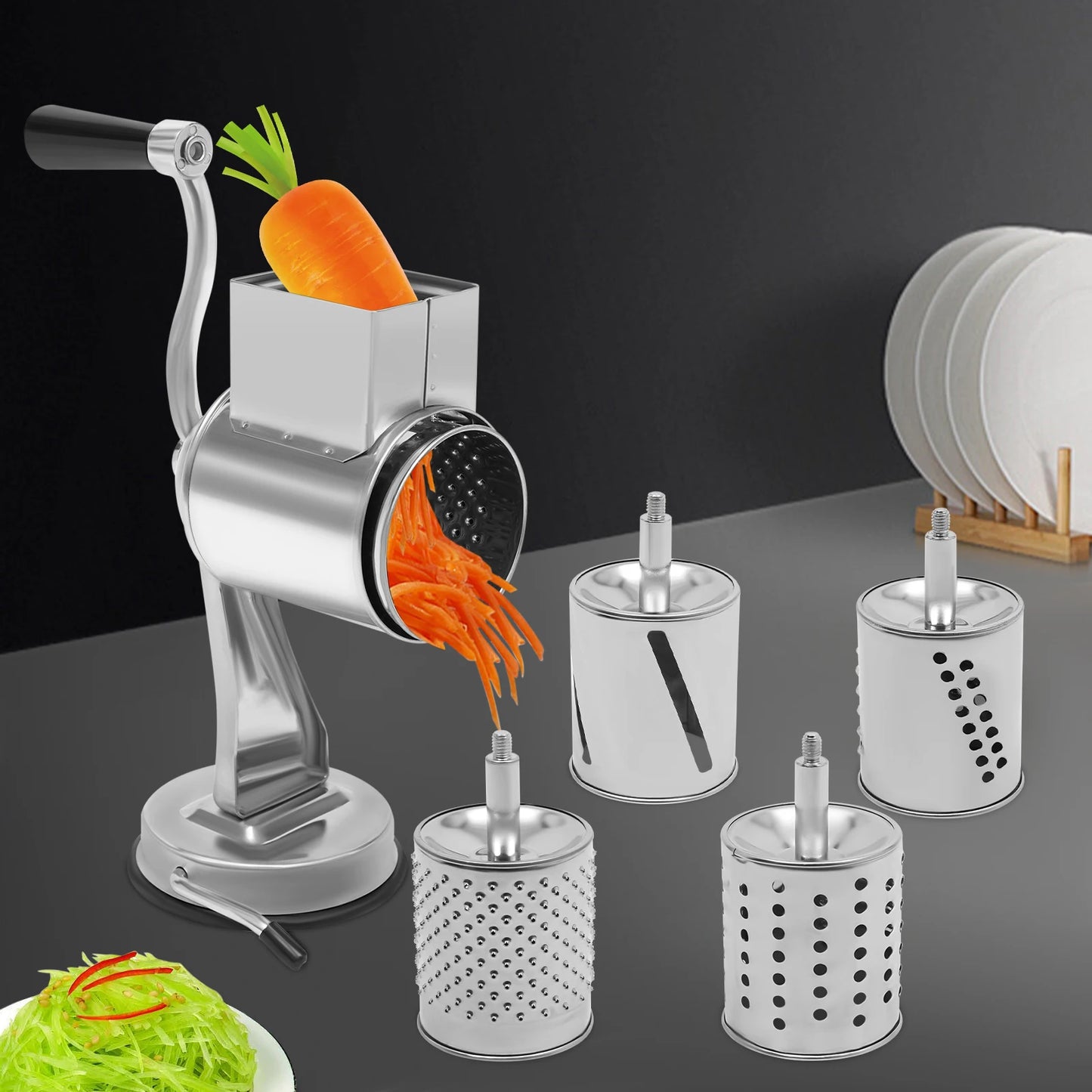 Stainless Steel Rotary Grater With Five Blades Manual Vegetable Shredder