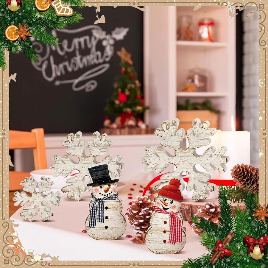 Winter Christmas Wooden Snowflake Decor Set Snowflake Wood Blocks