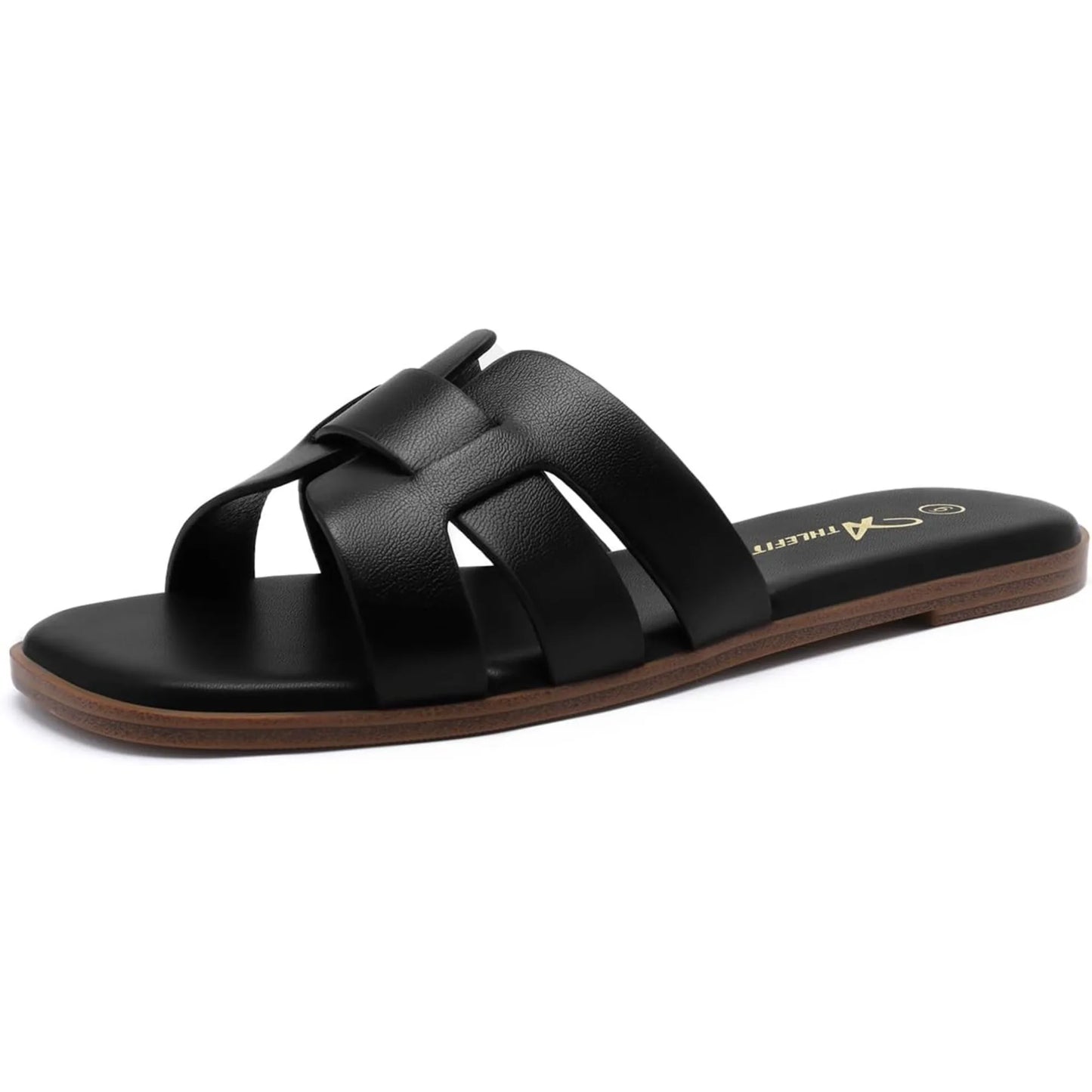 NONECN Flat Leather Slip-On Sandals For Summer Comfort