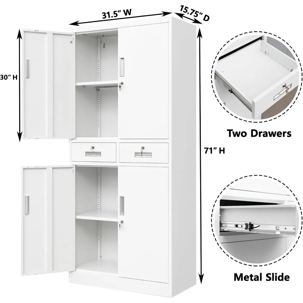 Metal Locking Storage Cabinet With Drawers And Adjustable Shelves