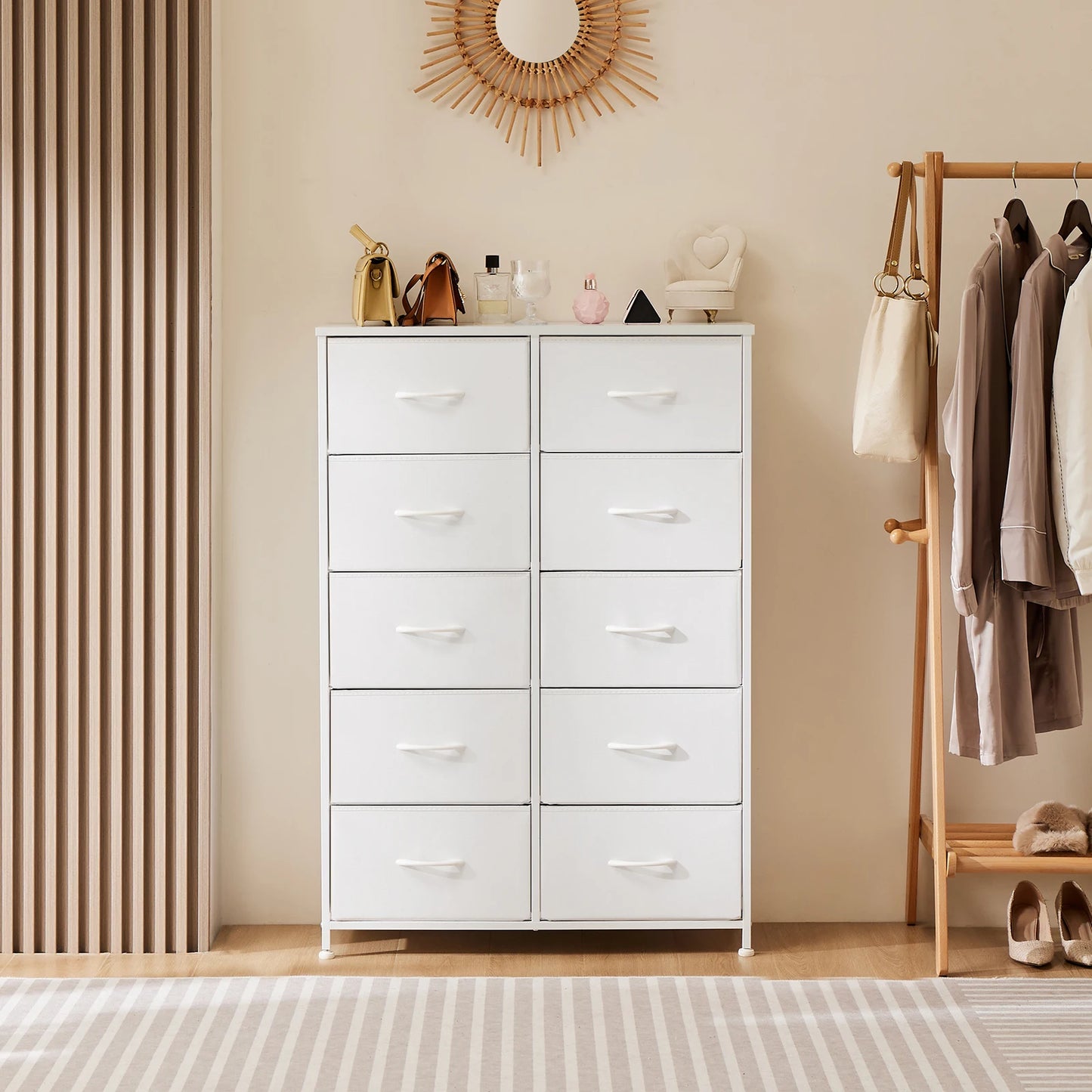 JHK Bedside Table With 10 Fabric Drawers Steel Frame Storage