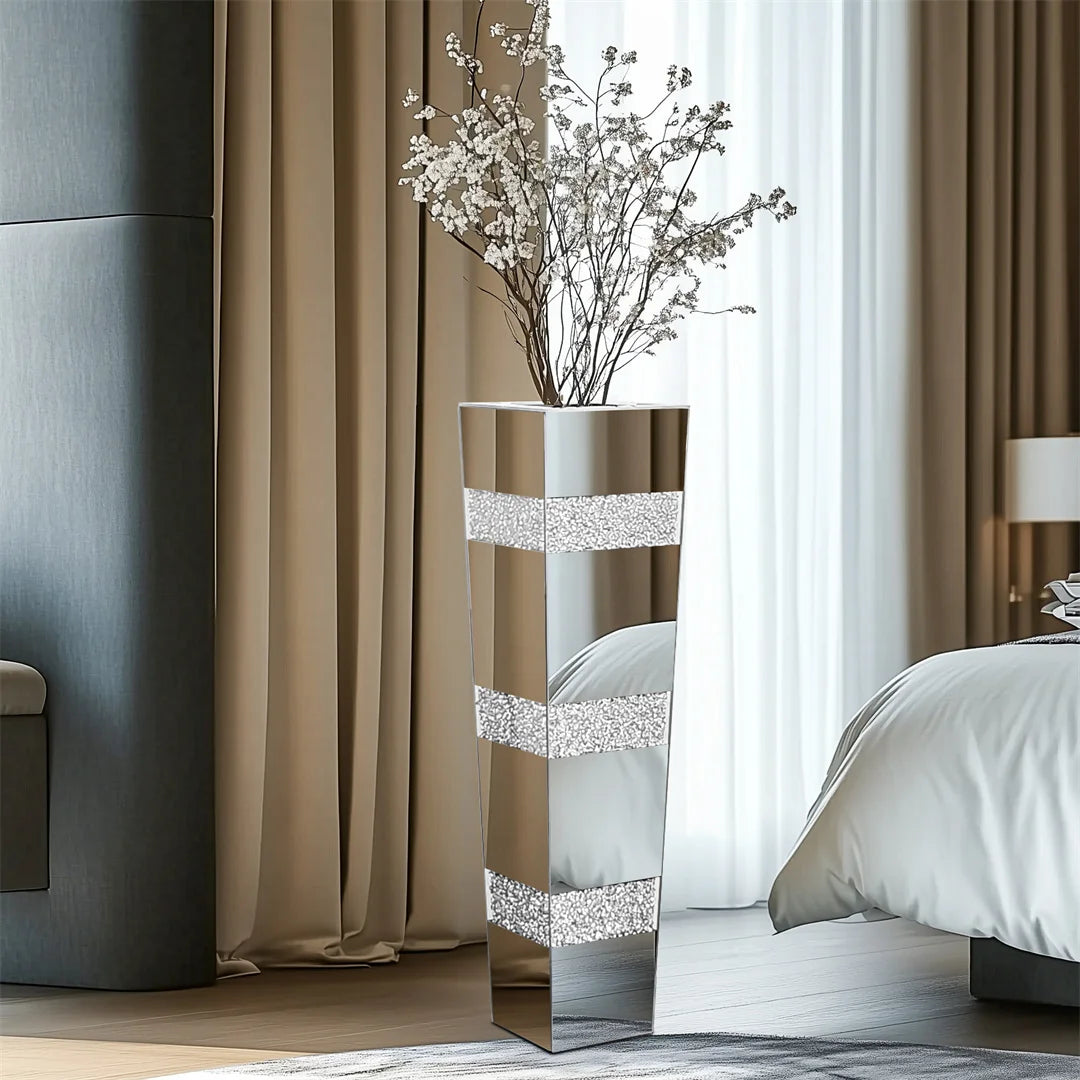 Modern Floor Vase With Crystal Mirror Finish For Floral Arrangements