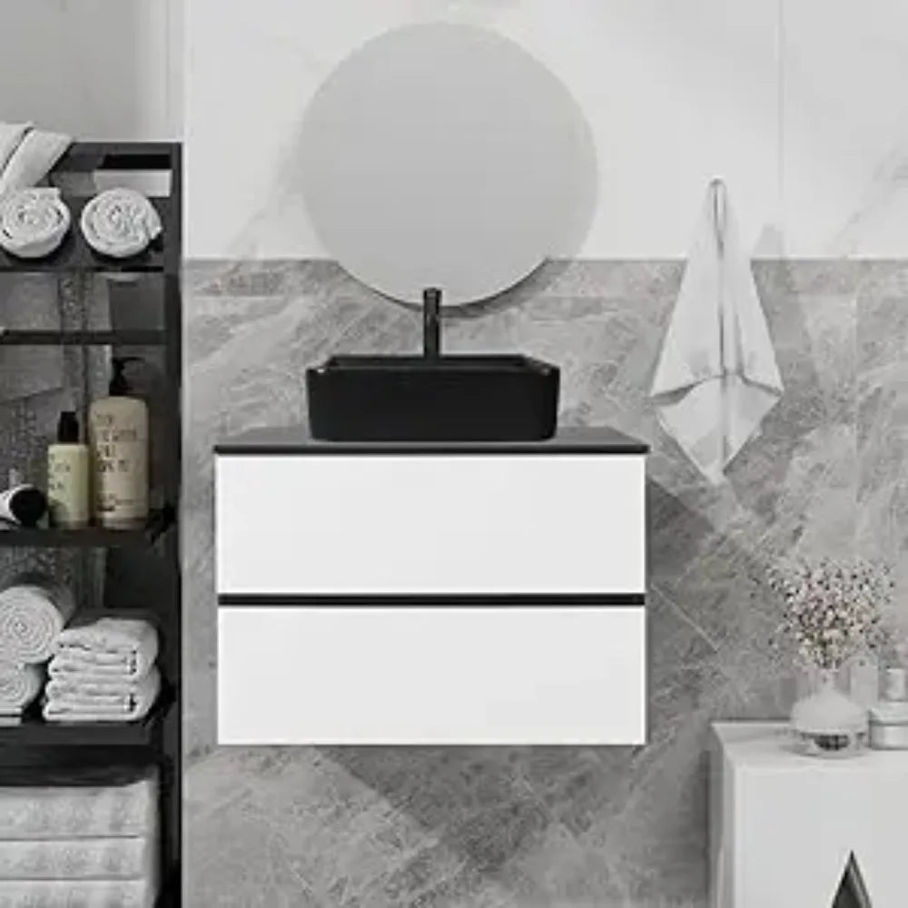 Wall Mounted Bathroom Vanity Cabinet With Two Drawers Glass Sink