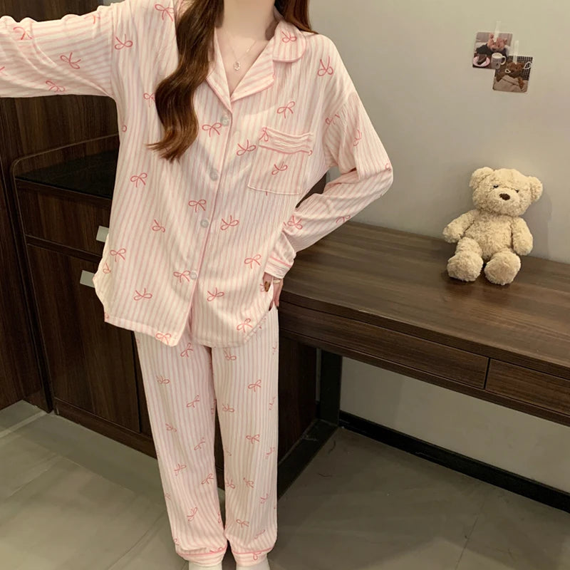 Bow Dtie Design Pajamas Set For Women Harajuku Style