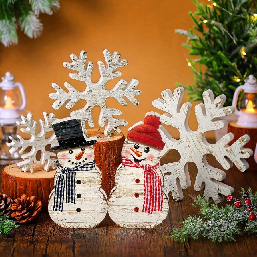 Winter Christmas Wooden Snowflake Decor Set Snowflake Wood Blocks