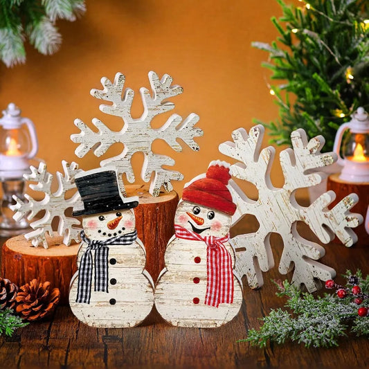 Winter Christmas Wooden Snowflake Decor Set Snowflake Wood Blocks