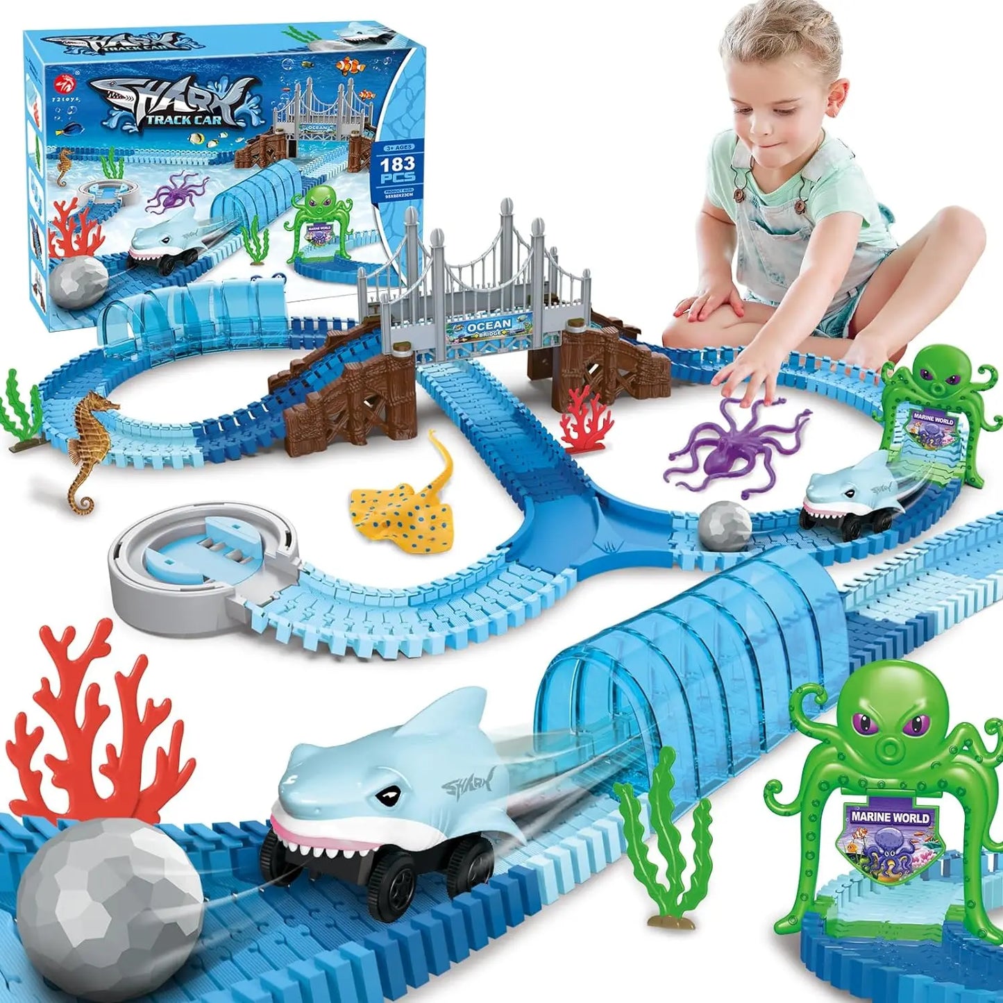 VATOS Shark Race Car Toy Ocean Track Set For Kids Ages 3