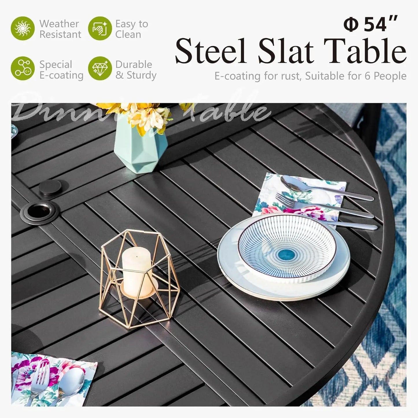 Round Metal Patio Dining Set Outdoor Weather Resistant Table And Chairs
