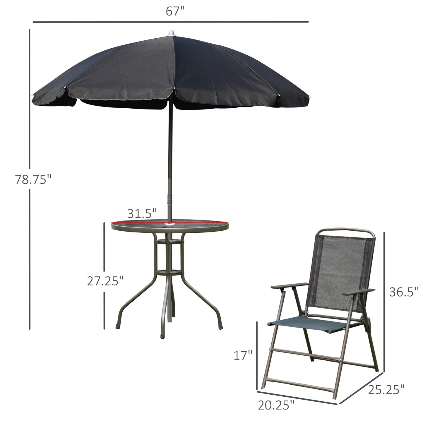 Outsunny Patio Dining Set With Umbrella Glass Table Folding Chairs