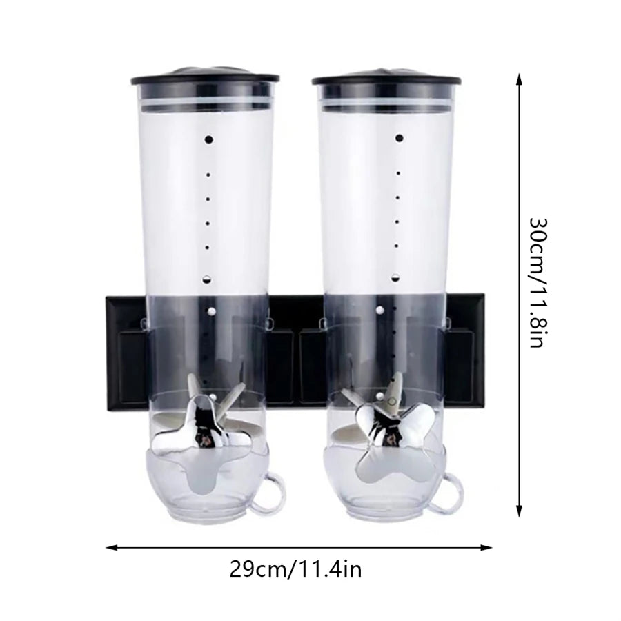 Wall Mounted 2 Barrel Cereal Dispenser With Dual Cup Storage