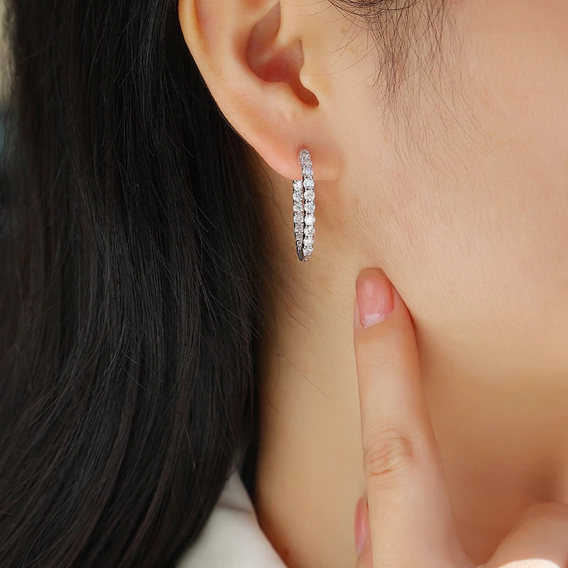 JIUZUAN Moissanite Hoop Earrings 925 Sterling Silver Gold Plated