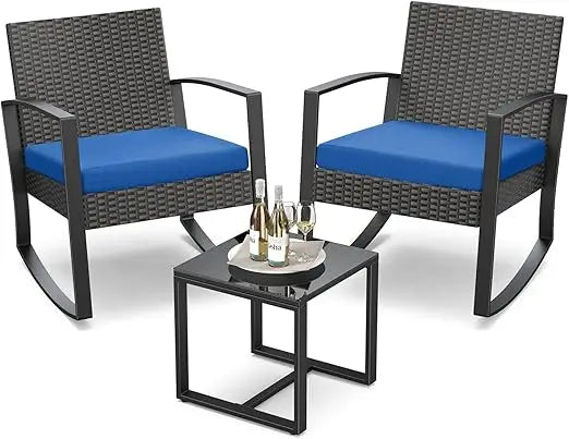 3 Piece Patio Outdoor Rocking Bistro Set With Coffee Table