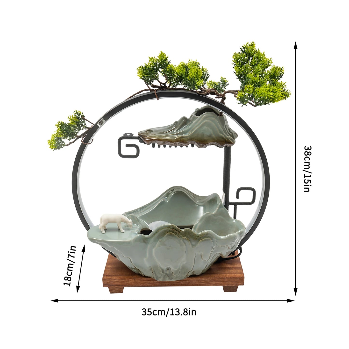 Indoor Tabletop Water Fountain With LED Mist Rockery Feng Shui Decor