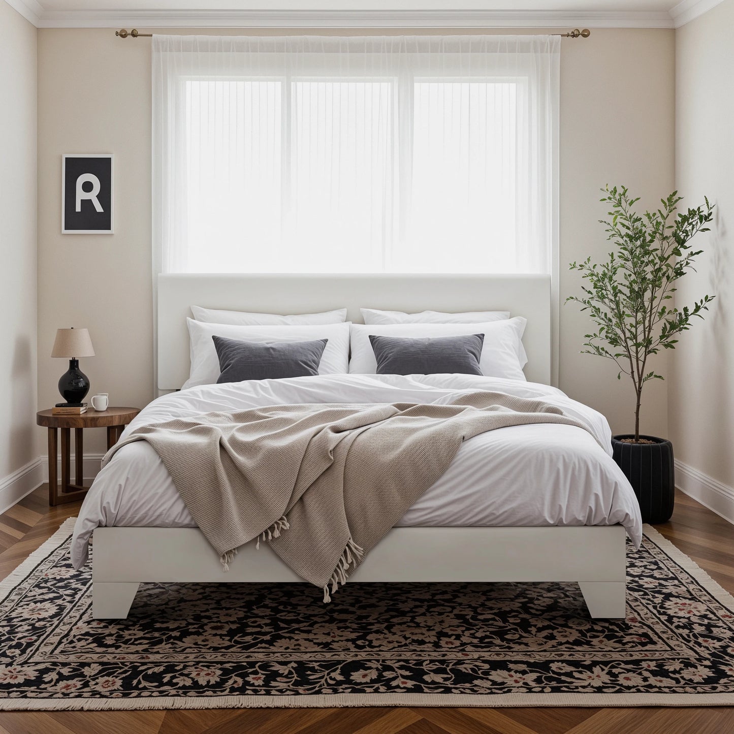 HOOMIC Upholstered Bed Frame With Adjustable Headboard Soft Linen