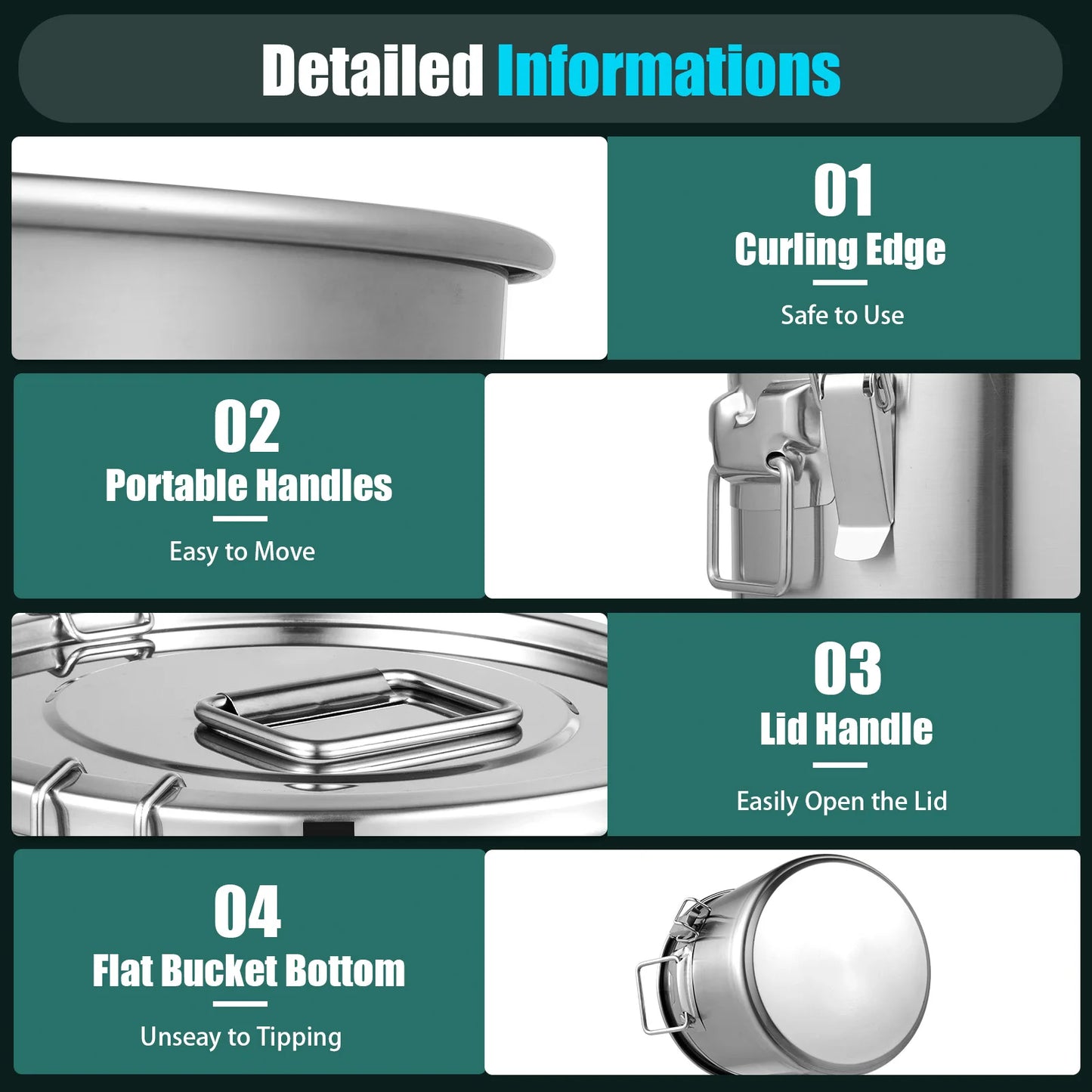 Bucket 304 Stainless Steel Airtight Storage Canister With Handles