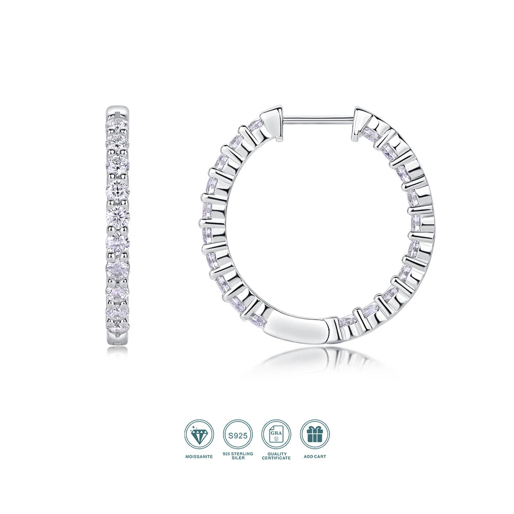 JIUZUAN Moissanite Hoop Earrings 925 Sterling Silver Gold Plated