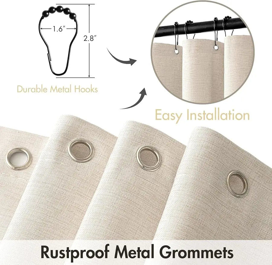 Guangdong Linen Scalloped Shower Curtain With Metal Hooks Waterproof