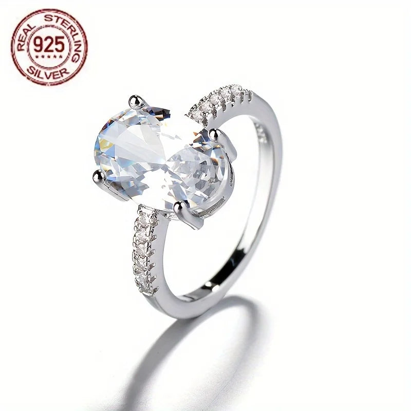 WPOOCC S925 Silver Zircon Oval Ring With Platinum Plating Engagement