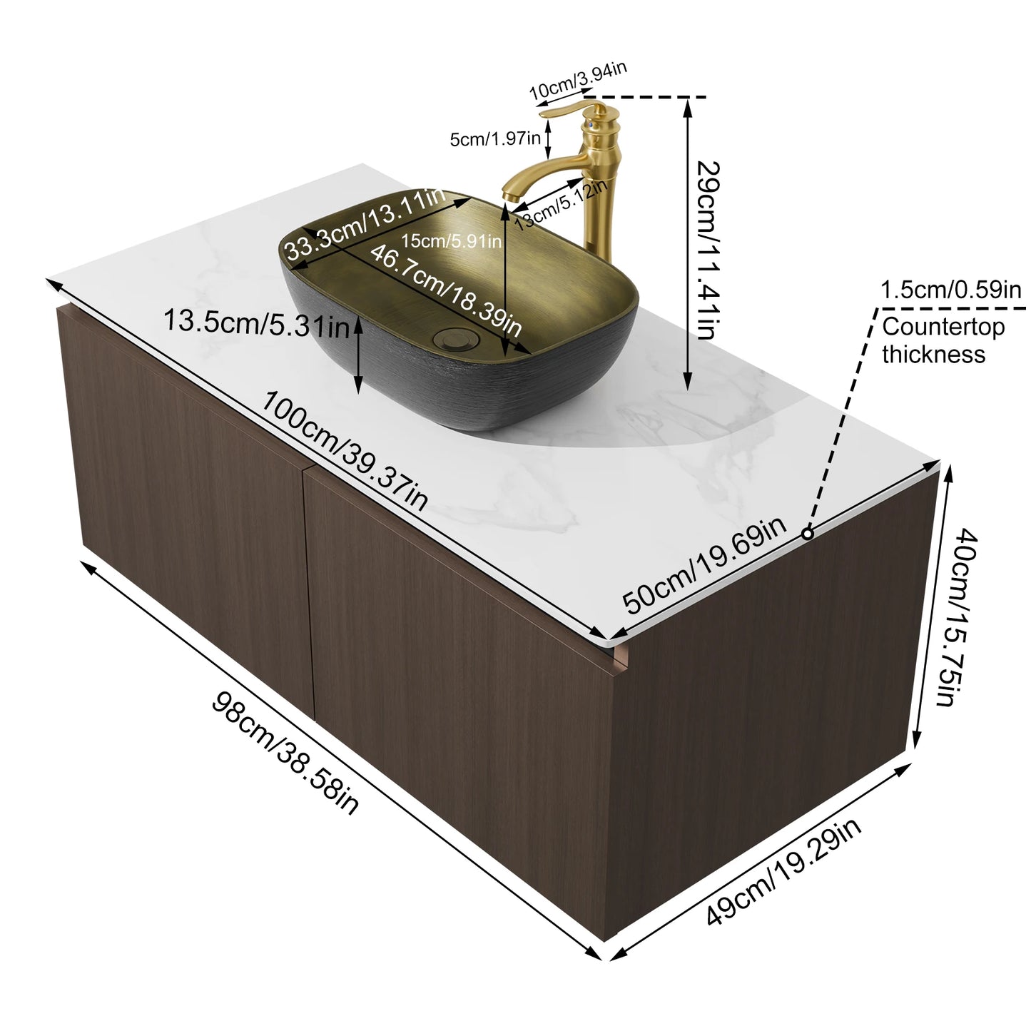 Hignconcerned Modern Floating Vanity Cabinet Ceramic Basin