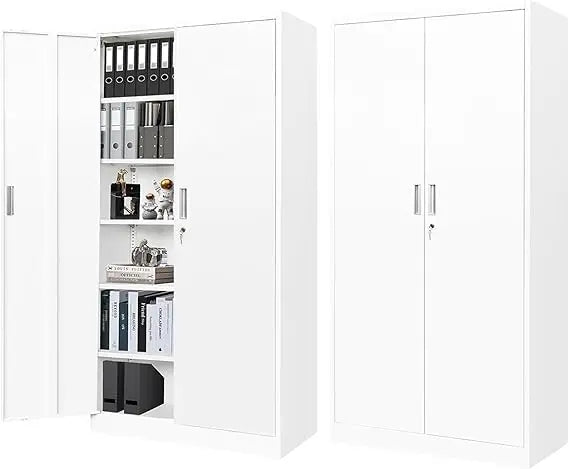 Metal Cabinet With 5 Adjustable Shelves And 2 Locking Doors