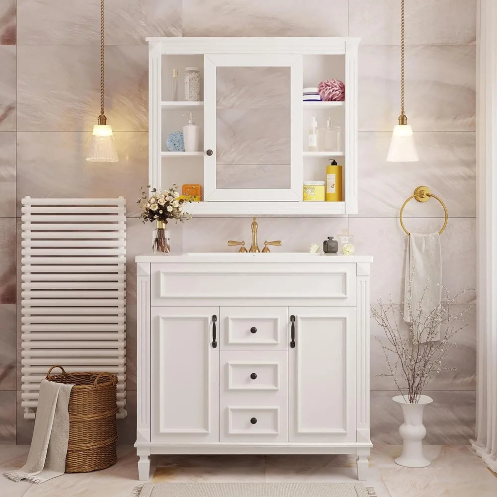 ZHUXIANG Freestanding Bathroom Vanity Medicine Cabinet
