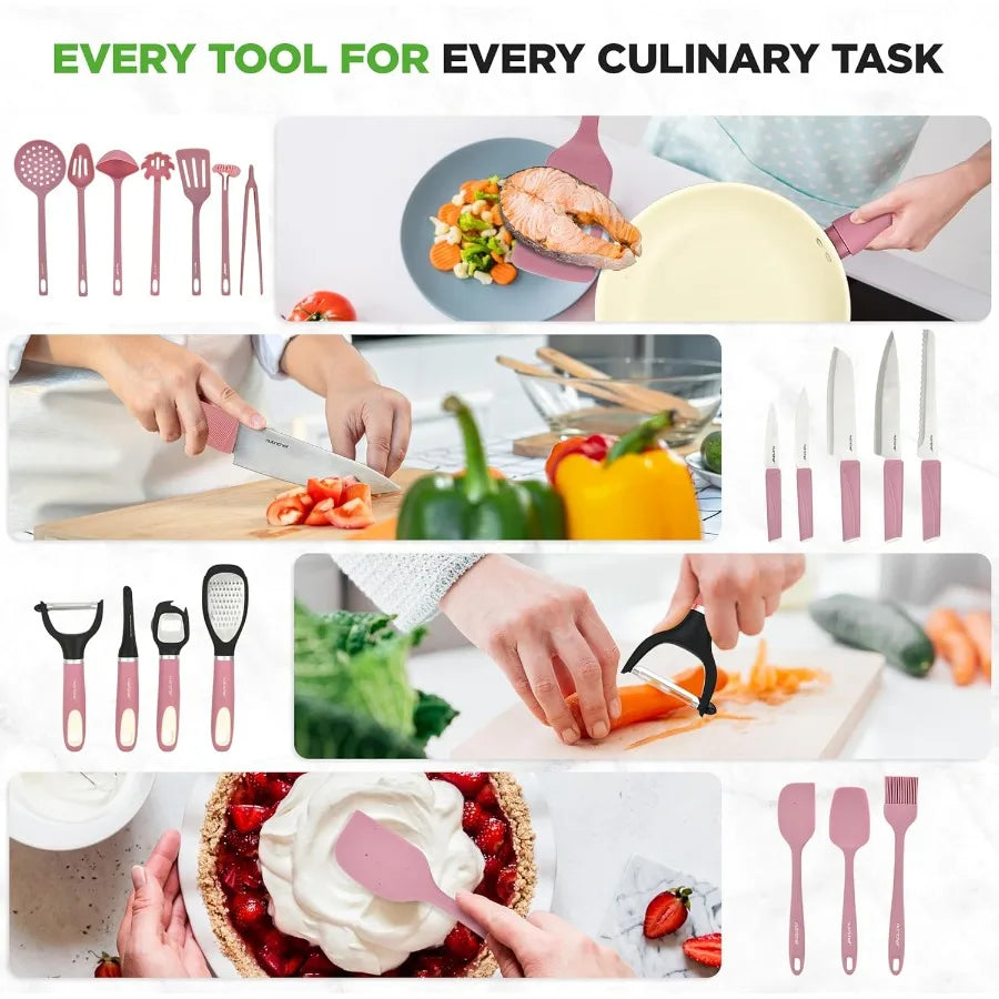 OLOEY 54-Piece Cookware Set Nonstick Ceramic Pots Pans Utensils
