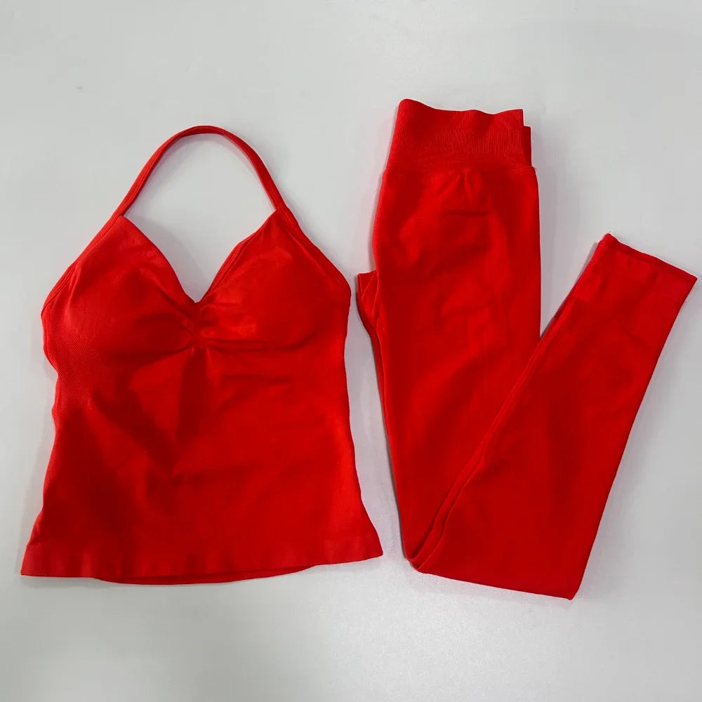 Seamless Gym Set Women Tank Top High Waist Leggings Workout