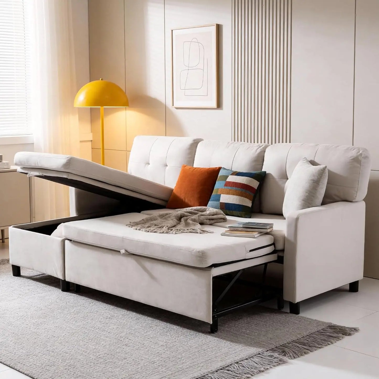 HUANZHUANG Sleeper Sofa with Storage Chaise L Shaped Sectional