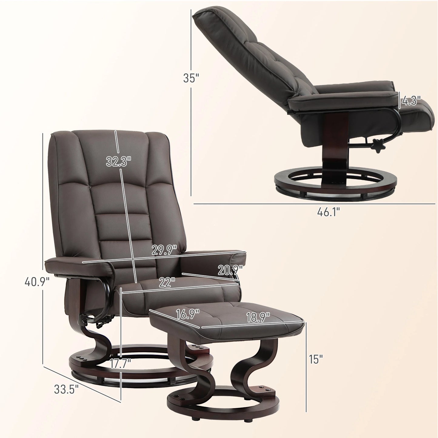 HOMCOM Swivel Recliner With Ottoman Faux Leather Rocker