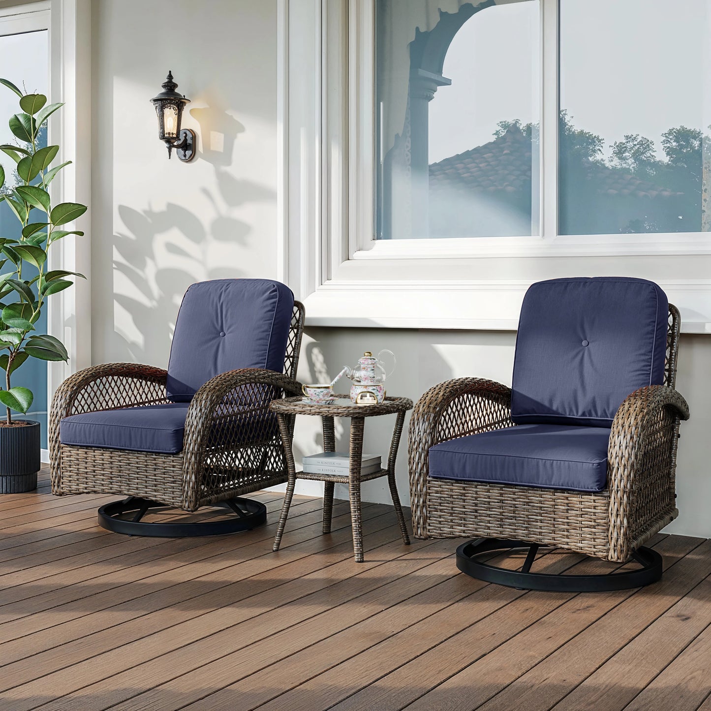 HOOMIC Outdoor Patio Furniture Set 3 Piece Rocking Chairs