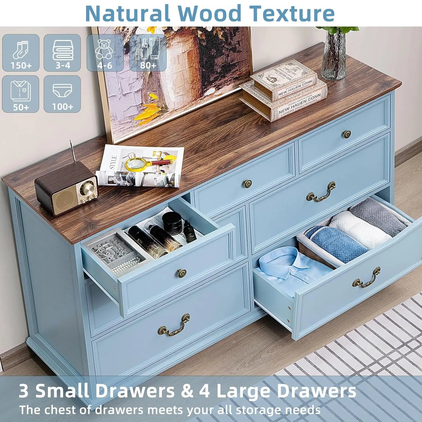 Farmhouse Rustic 7-Drawer Dresser for Bedroom