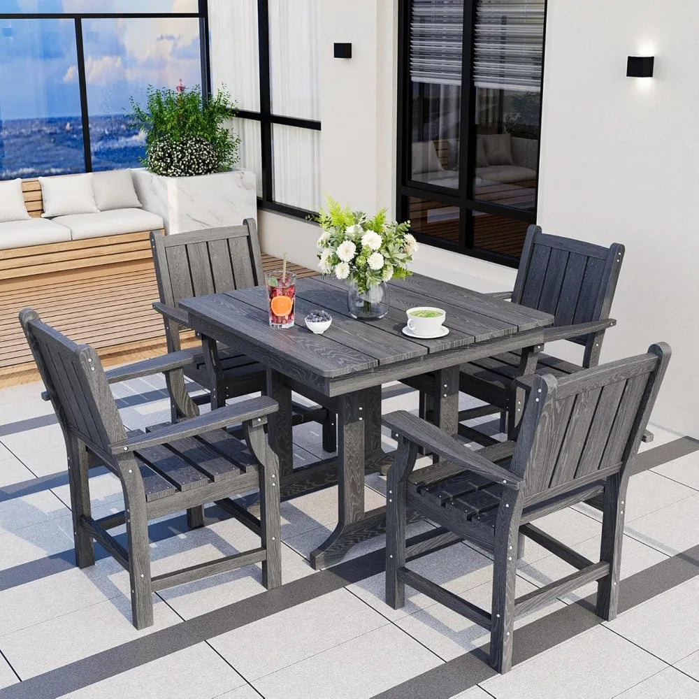Outdoor Dining Set With HDPE Table And Chairs Umbrella Hole