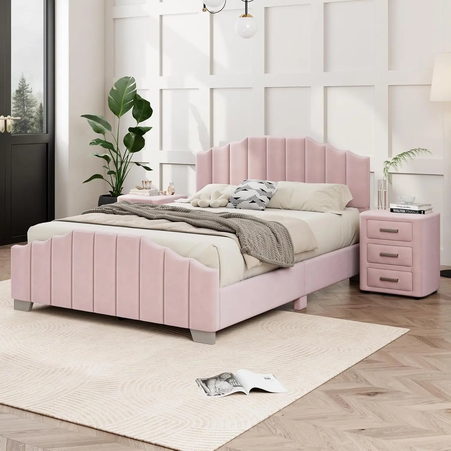 Princess Bedroom 3 Piece Velvet Upholstered Bed Set