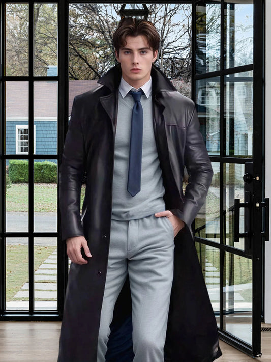 Guangdong Men's Faux Leather Jacket With Lapel Collar Windproof Winter