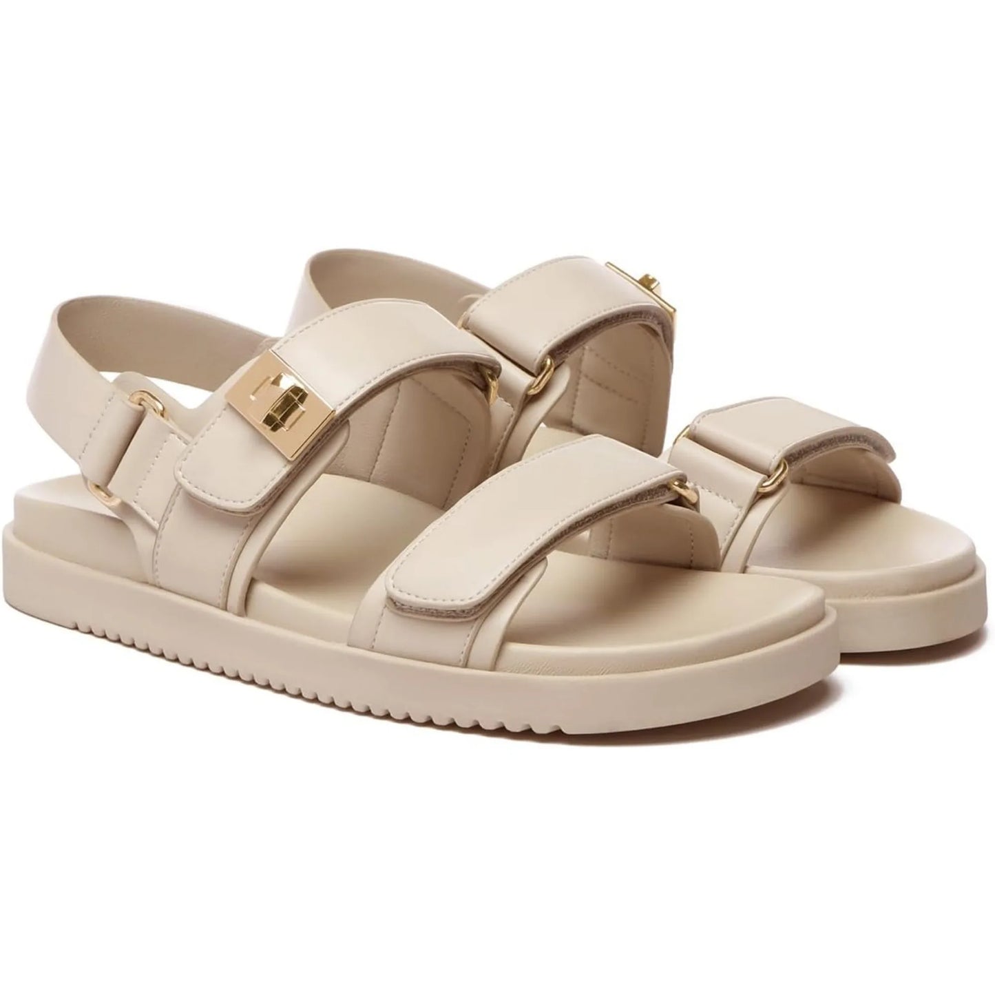 Women's Adjustable Leather Flat Sandals With Double Straps