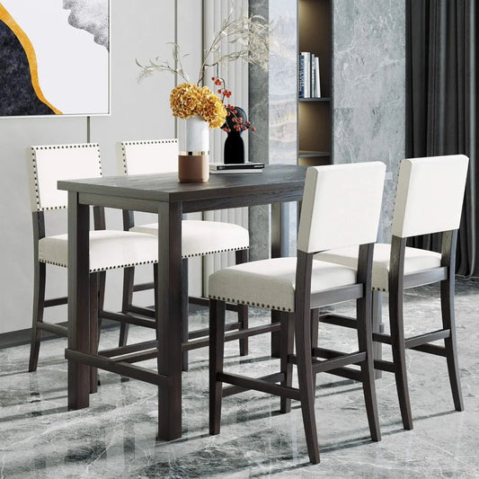 5 Piece Counter Height Dining Set For Four Cushioned Chairs
